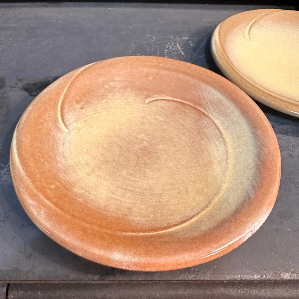 Frankoma Desert Gold Saucers Set of 2 Vtg MCM Brown Stoneware Sapulpa 4E 6in
